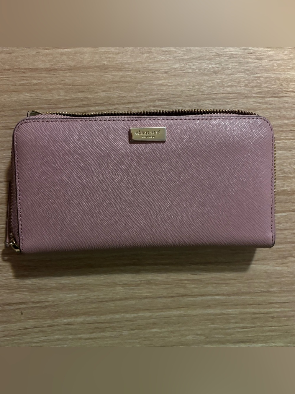 kate spade Pink Saffiano Zip-Around Wallet with Gold Hardware